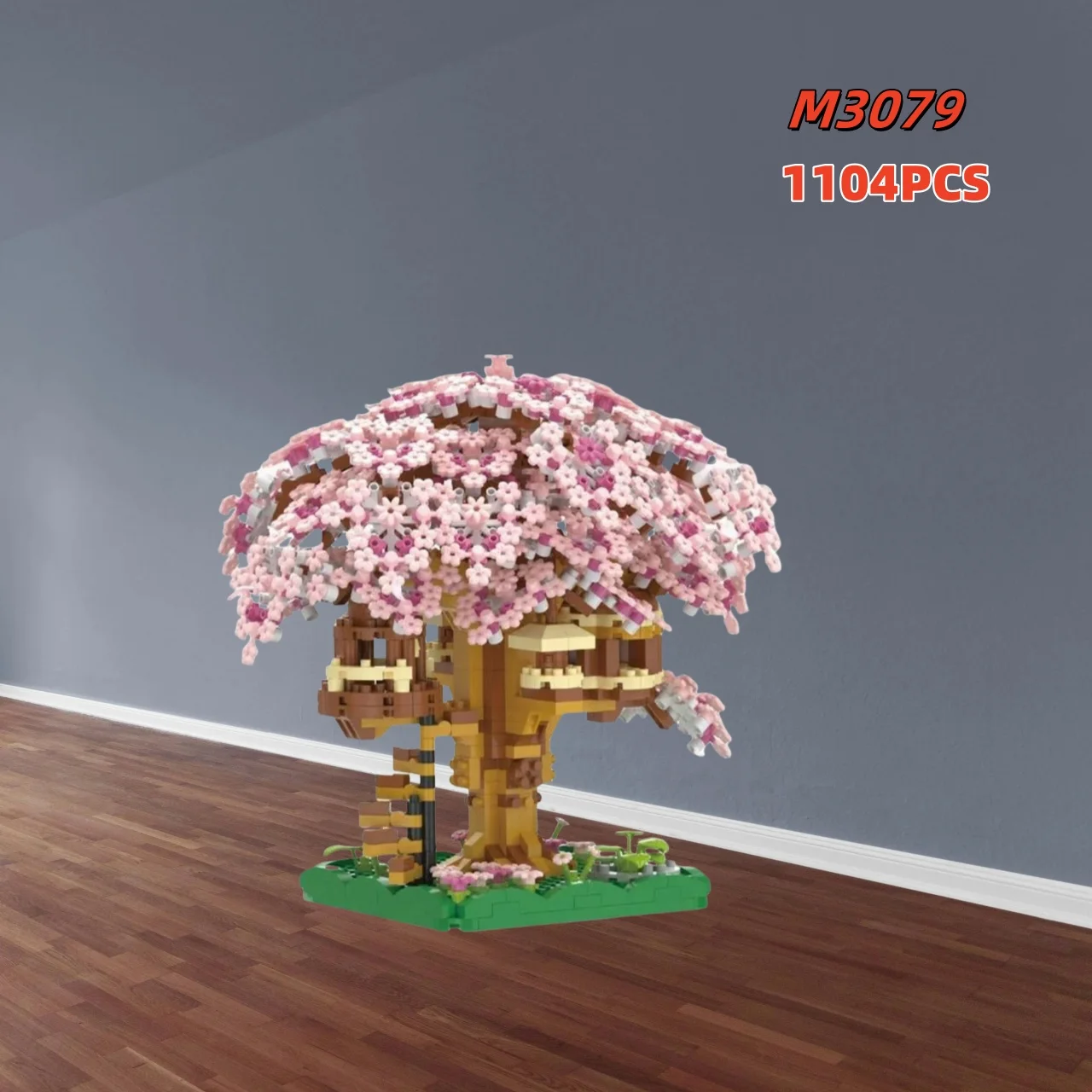 1000+ Teile Kirschblüten-Baumhaus-Bausteine, Heimdekoration, stilvolle Raumverschönerung, Weihnachtsgeschenk (ohne Box) – Detail 8