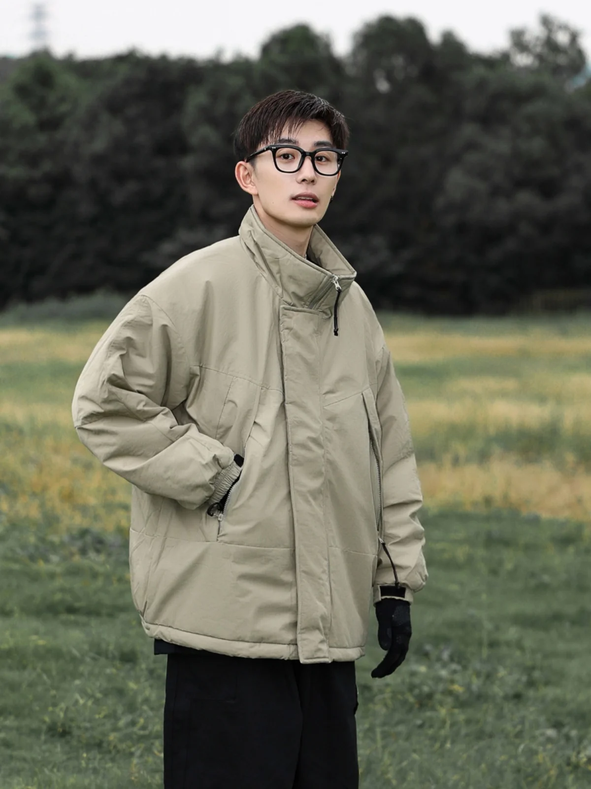 

Мужская хлопковая куртка в японском ретро-стиле с воротником-стойкой, утепленная, повседневная, свободного кроя, теплая, осенне-зимняя, модная