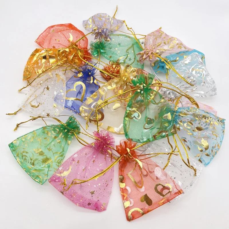 

Organza Drawstring Sachet for Gift Packaging Moon Star Rose Heart Lovers Gift Bag Christmas Storage Bag Wedding Gift DIY