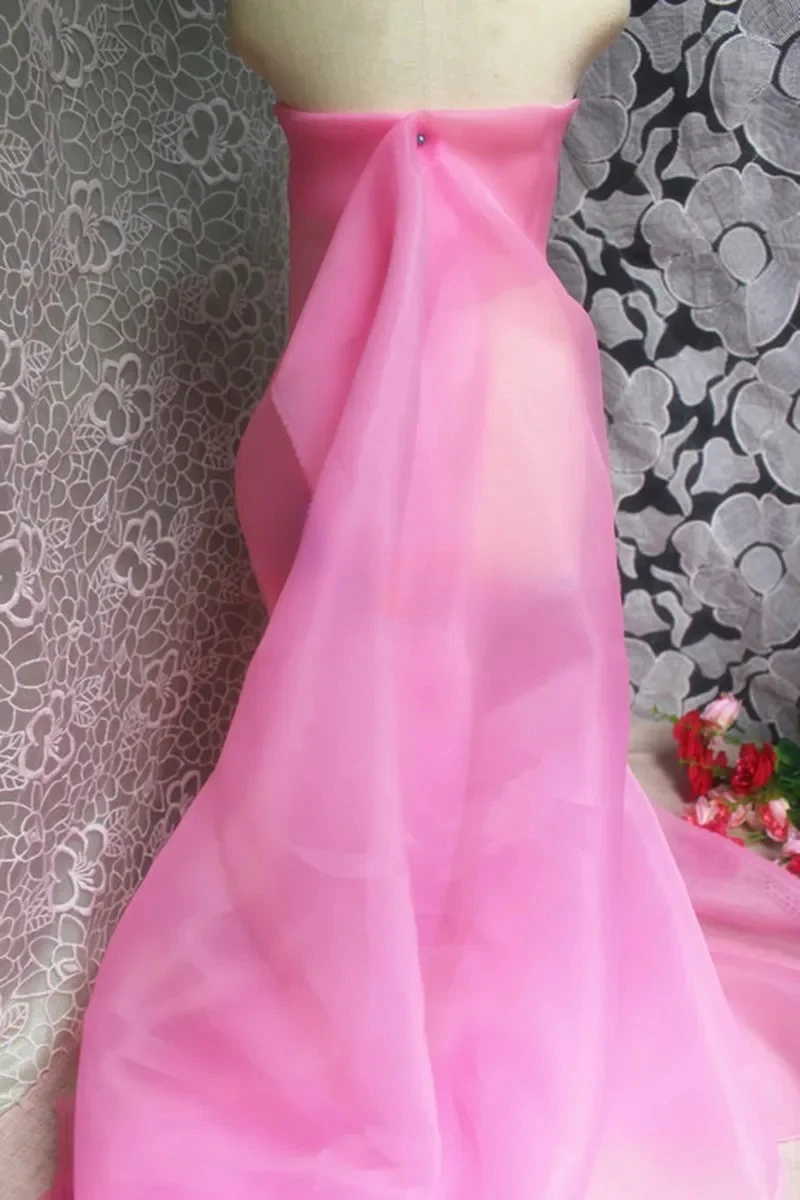 6 Meters Wholesale 2080 Organza Satin Padded Pink Yellow White Blue Organza  Fabric for Dress