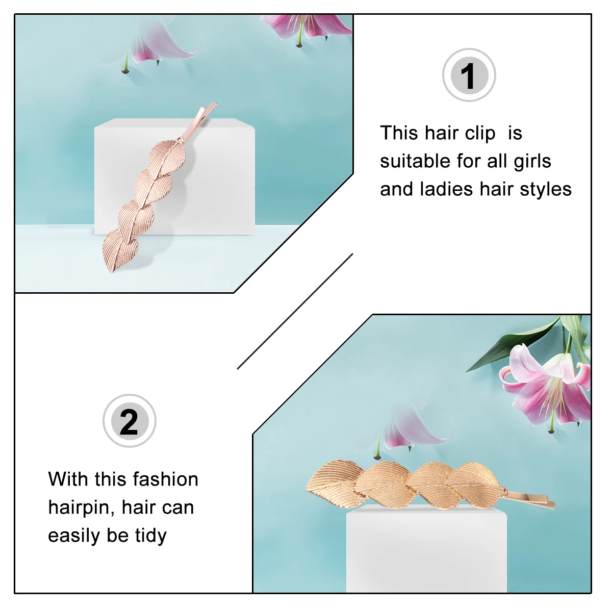 

1Set Women Hair Clip Alloy Durable Leaves Hairpins Golden Silver Rose Hair Accessories Fashion Style Hairpin