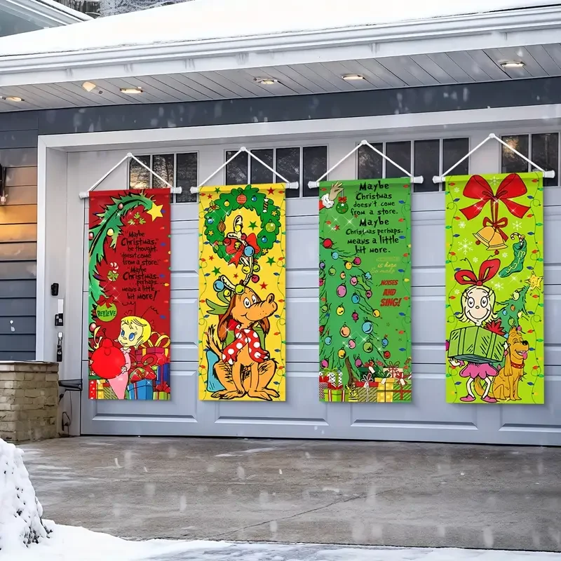 VIKAMA4pcs Bannière de Noël bienvenue à Whoville adaptée aux fêtes de Noël, aux célébrations festives et aux décorations de Noël