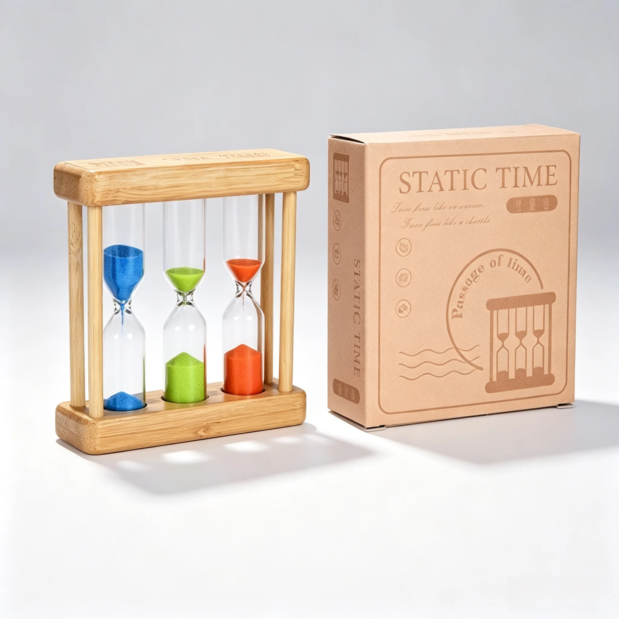 1/3/5 Minutes Triple Sand Timer Bamboo Frame High Borosilicate Glass Hourglass Timer Kids Tooth Brushing Time Management Desk