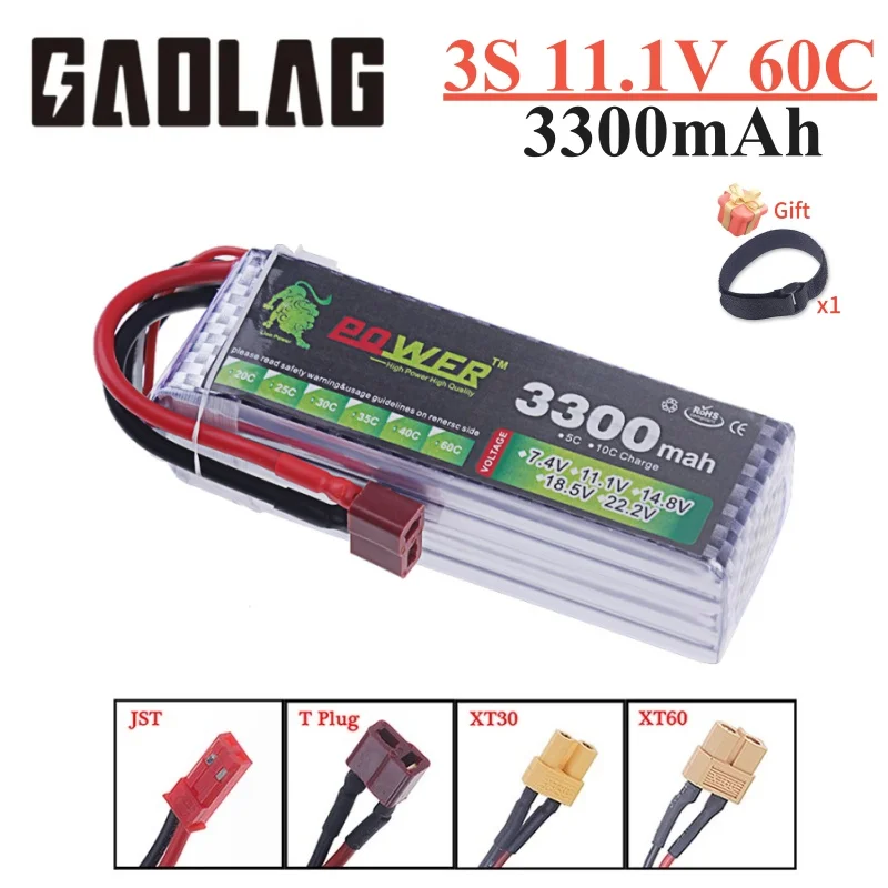 

3s 3300mAh 11.1V 60C LiPo Battery For RC Helicopter Aircraft Quadcopter Cars Airplane 11.1V 3S Battery With T JST XT30 XT60 Plug