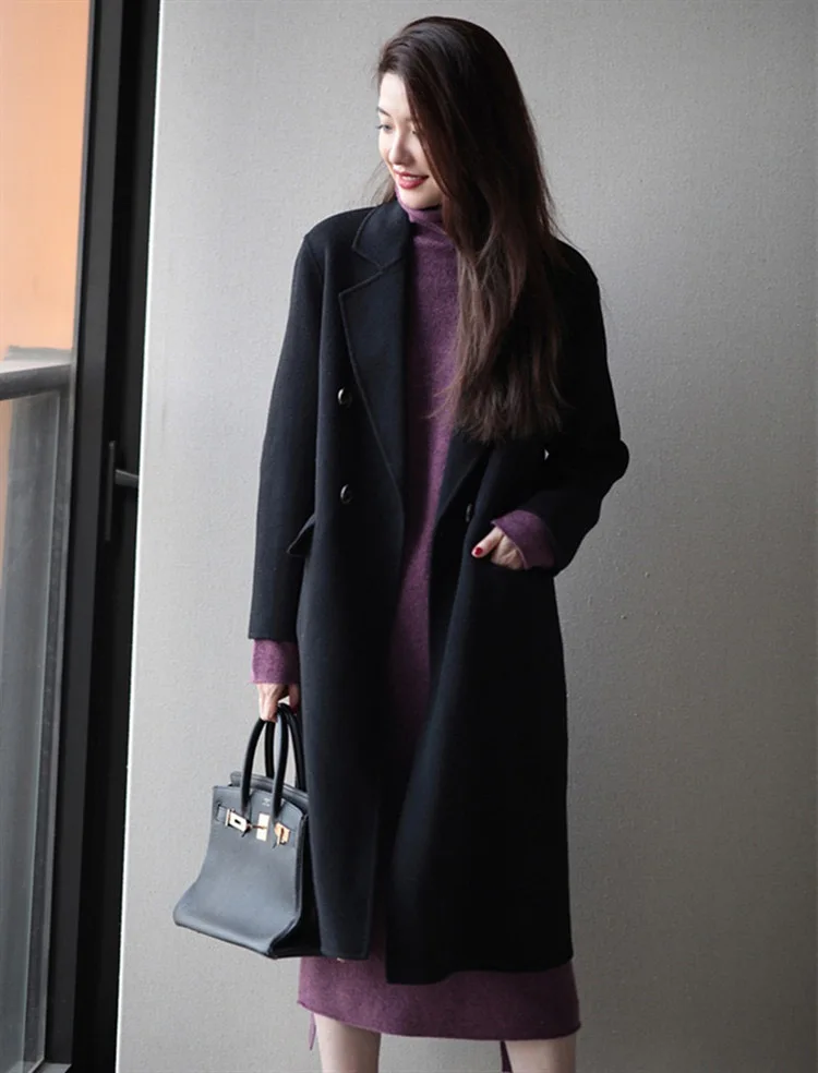 Purple Turtleneck Knit Bottoming Dress Women\'s Spring And Autumn Coat New Temperament Knee-Length Sweater Long Skirt