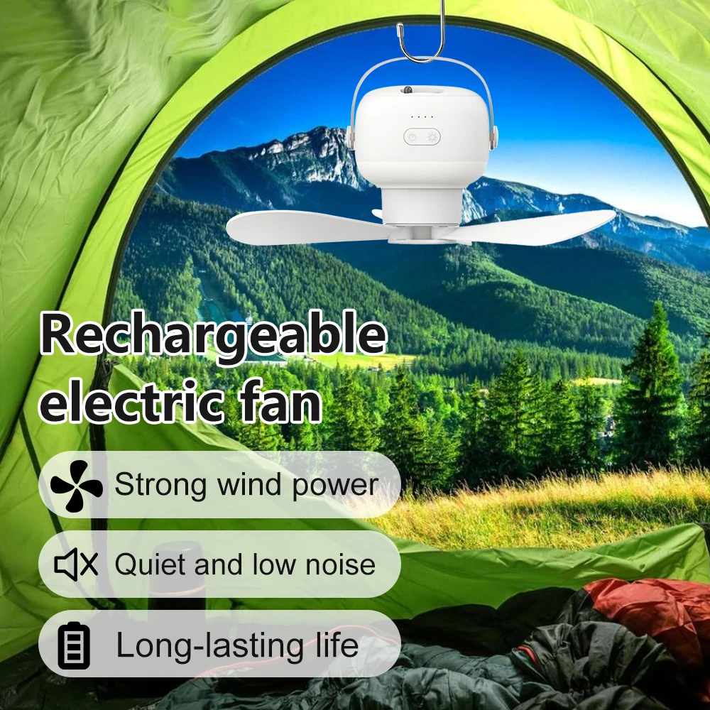 

Electric Ceiling Fan Lamp with Remote Control Outdoor Camping Fan Rechargeable Electric Fan with Desktop Stand Ceiling Fan Light