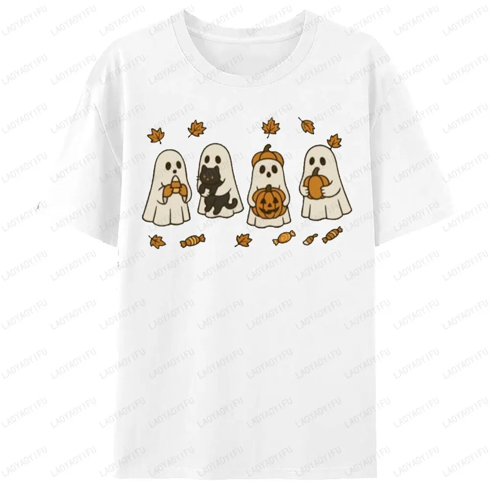 Koszulki z grafiką na Halloween: Straszny Sezon, Duch, Kot, Dynia, Odzież Damska, Odzież Męska, Moda Uliczna, Koszulki z Okrągłym Dekoltem, Prezent