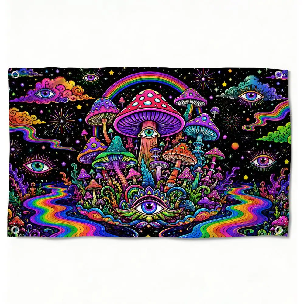 Mushroom Psychedelic Eyes Flags Horizontal High Density Knitted Fabric European Simple For Durable Outdoor Indoor Use