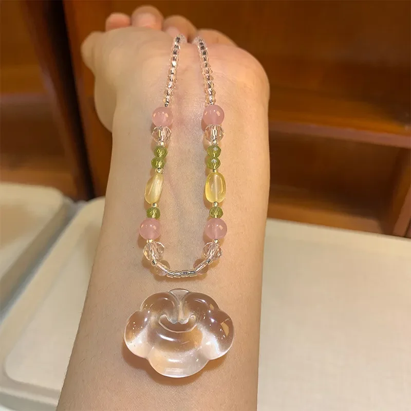 Crystal Necklace White Water Ruyi Pendant Neck Chain Fashion Versatile Beads Stackable Collarbone Chain Crystal Necklace