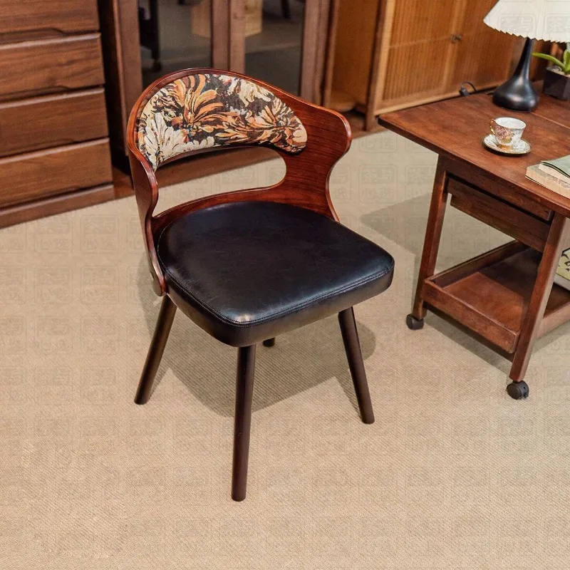 Solid wood stool, table chair, light luxury, home retro backrest dining chair, computer makeup chair, rotating leisure study