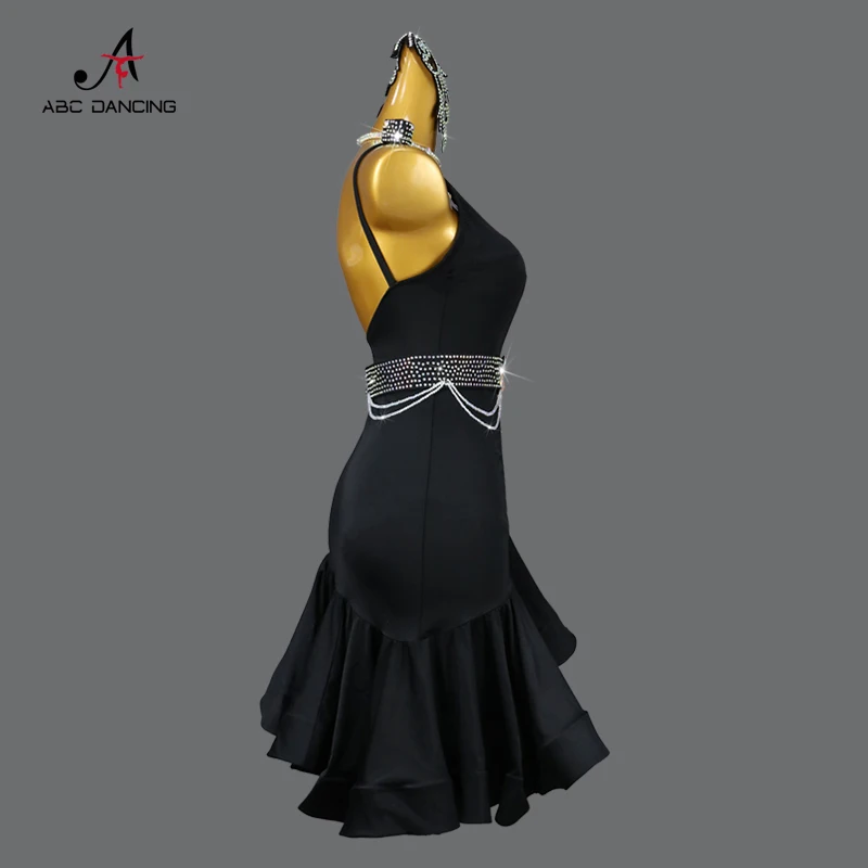 2024 Black Latin Dance Competition Dress Practice Wear Sexy Adult Ballroom Skirt Senior Sports Line Suit Prom Costume Customized