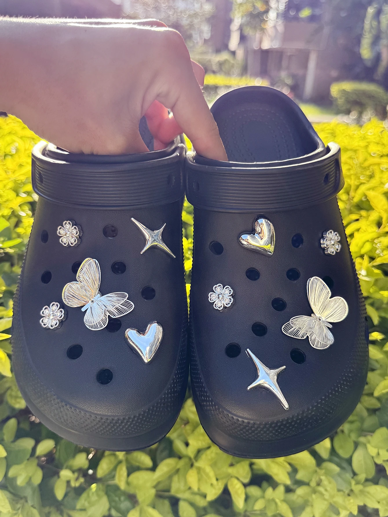 12 silver (iron plate butterfly, heart, flower, star) shoe buckle DIY decorations, multi-functional shoe clip accessories suitab