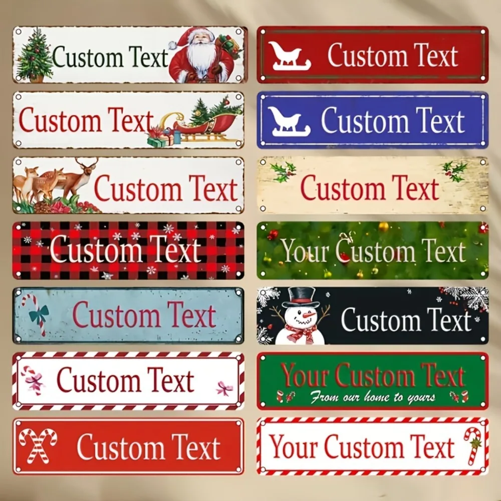 Panneau décoratif 2D plat en aluminium, 1 pièce, motif Père Noël, texte personnalisé, classique, 16x4 pouces, décoration murale de Noël