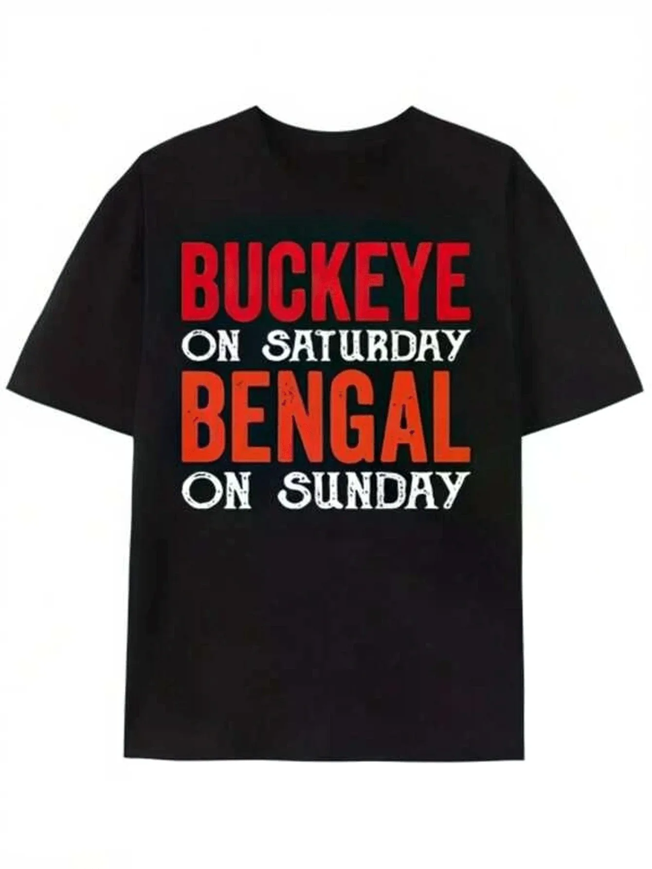 1pc Buckeye Bengal Repeat Graphic Cotton T-Shirt - Unisex Relaxed Fit Crew Neck Short Sleeve Tee, 180g Soft Breathable Fabric, Bold Red & White Print