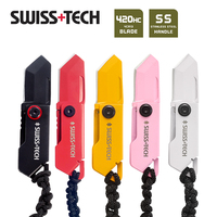 SWISS TECH Mini Pocket Folding Knife Keychain Small Knives Outdoor EDC Knifes Utility Box Cutter Gadgets Portable Rope Lanyard