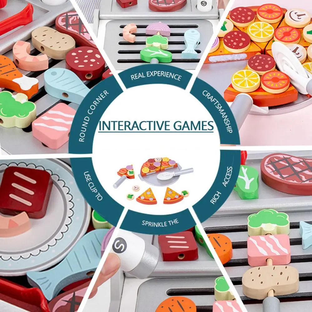 Creativo multicolore Montessori in legno casa da gioco in legno simulazione forno per pizza cartone animato pizza fai da te cucina da gioco per