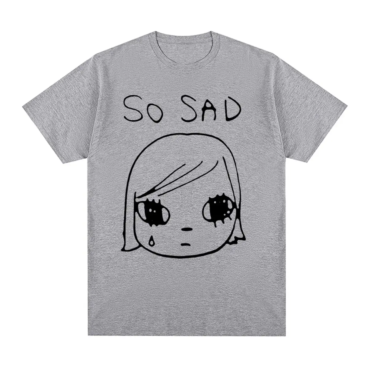 Unisex Yoshitomo Nara So Sad Crying Girl T-shirt Minimalist Line Art Graphic Print Short Sleeve Casual Cotton Streetwear Tee Top