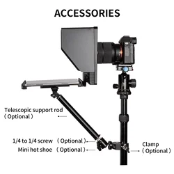 TP10 Teleprompter Optional Accessories (Telescopic Support Bar + Crab Clamp + Small Head + 1/4 Conversion Screws)