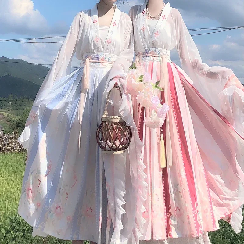 Big Wavy Sleeves Original Chinese Hanfu Suit Princess Dress Women Fairy Folk Costume Clothes Female Wei Jin Dynasty Spring