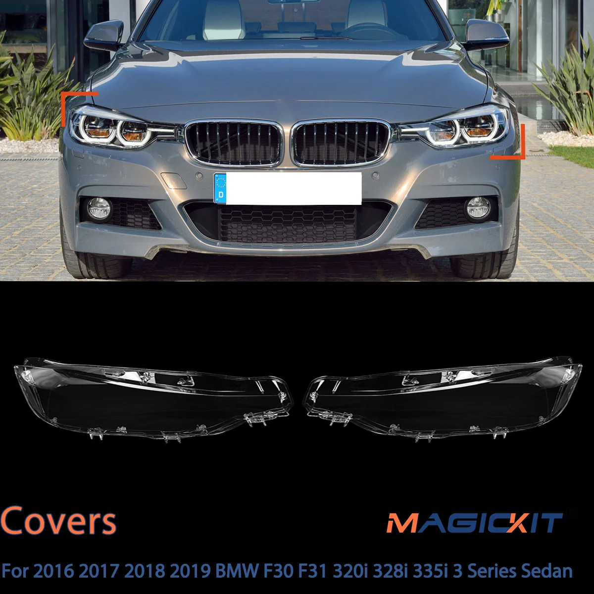 MagicKit Headlight Lens Covers For 2016 2017 2018 2019 BMW F30 F31 320i 328i 335i 3 Series Sedan Car Accessories Clear