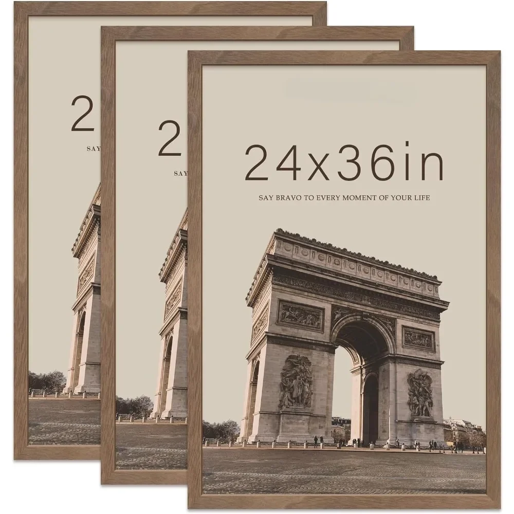 

24x36 Poster Frame Brown Walnut - 3 Pack, Exclusive Natural Wood Grain Solid Wood Picture Frame Crafted To Last Wall Hanging