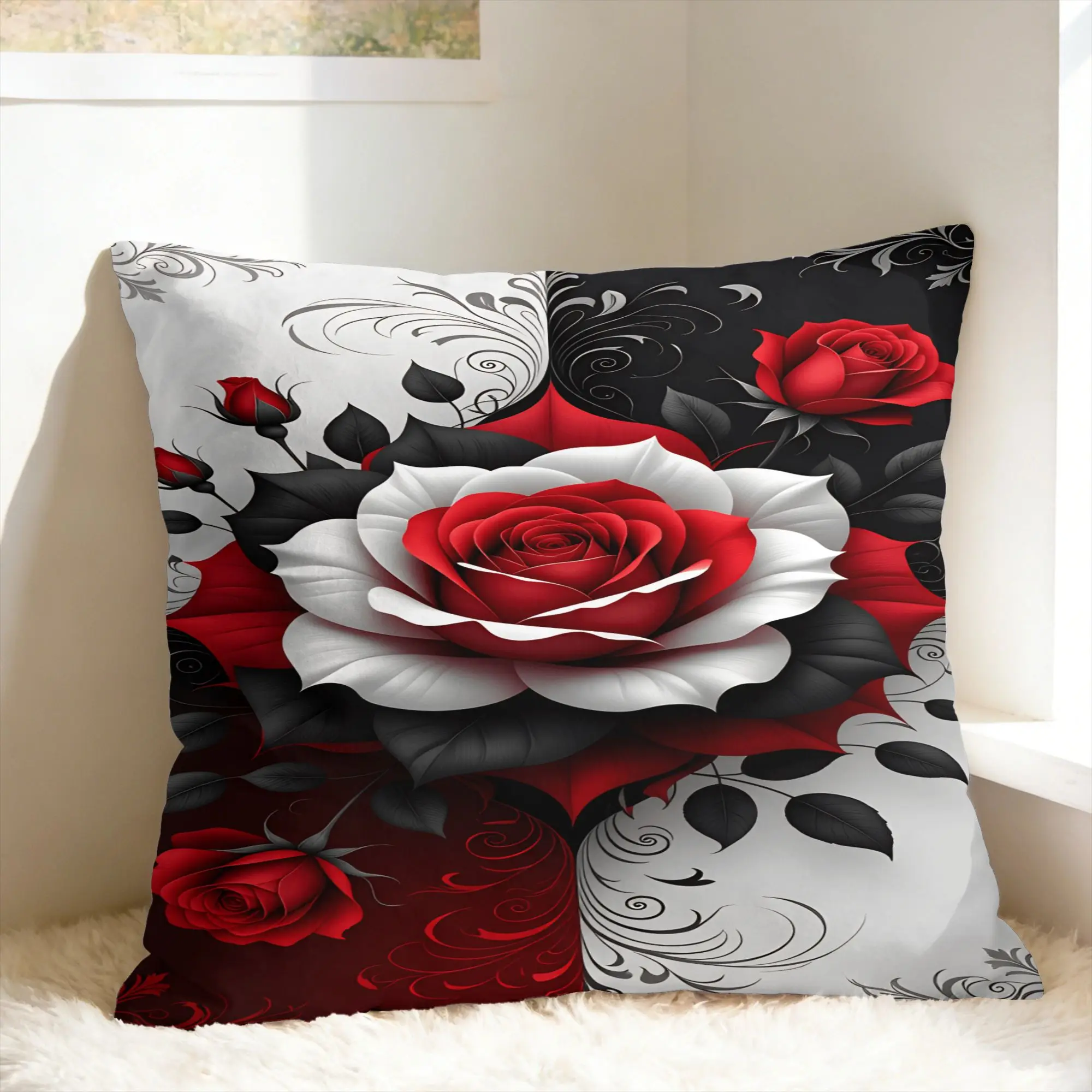 Valentine's Day Romantic Red Rose Pillowcases  Kawaii Pillow Case For Sofa Couch Bed Living Room Soft Pillow Cover