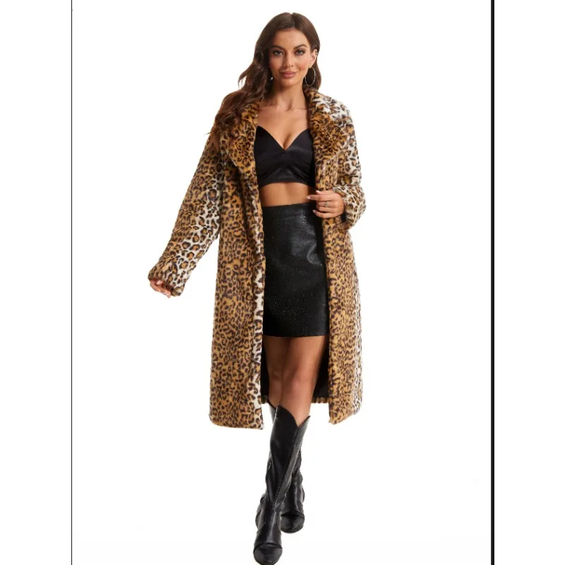 Leopard Faux Fur Thick Warm Rabbit Fur Plus Size Long Faux Fur Women's Coat - view 2