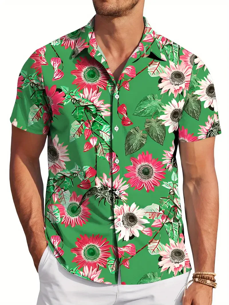 

Hawaiian Shirts Botanical Flower Print Summer Beach Vacation Shirts Short Sleeve Shirt Casual Shirt For Man Short-sleeve Shirt