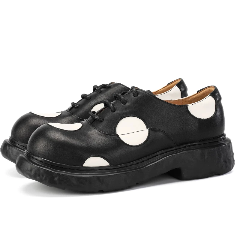 

Sports Derby Shoes for Men's Trendy Fashion High-end Color Blocked Genuine Leather Breathable Casual Thick Sole Increasing Shoes