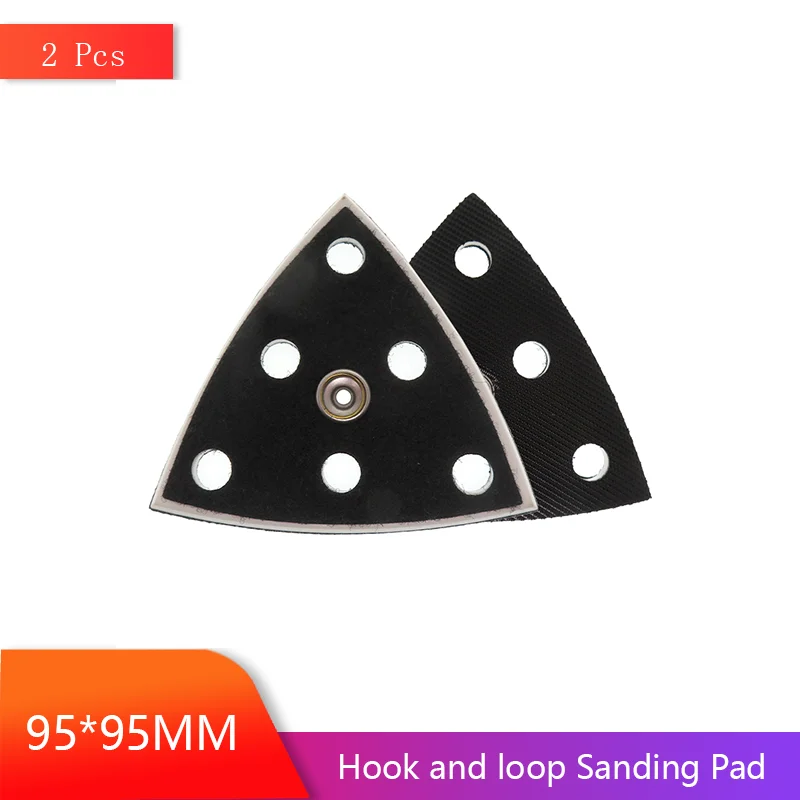 

95*95*95 мм треугольная шлифовальная подушечка на крючках и петлях, 2 шт., сменная пластина с 6 отверстиями для полировки и шлифовки металла и дерева