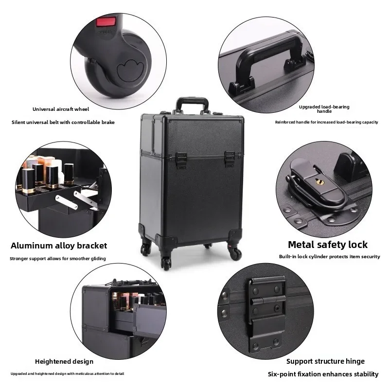 Rolling Cosmetic Luggage Organizer Large Capacity Multi Layer Professional Nail Art Tattoo Makeup Case Beauty Tools Box Makeup view 3