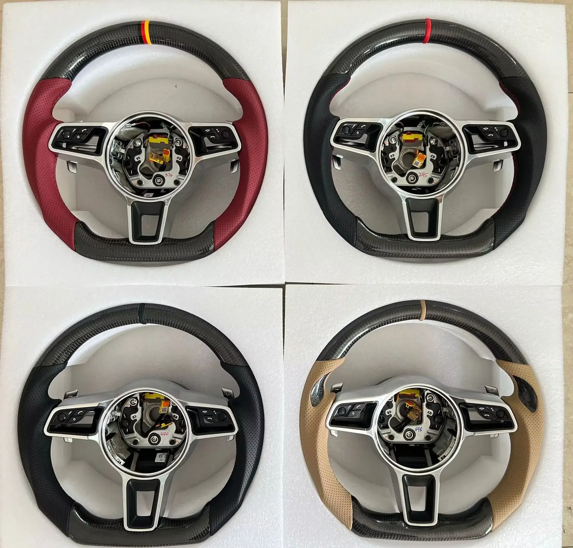 Custom Leather Steering Wheel Fit For Porsche Macan Taycan Cayman Panamera Cayenne 958 971 718 991 911 Boxster GT Turbo