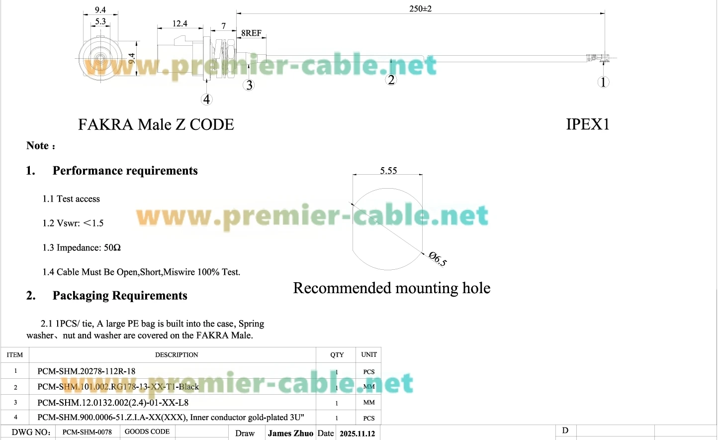 Fakra Z-Code Stecker auf U.FL IPEX Gen1 MHF1 Schottanschluss HF-Koaxialkabel 50 Ohm RG178 Automobilantennenkabel für GPS, Telematik – Detail 1