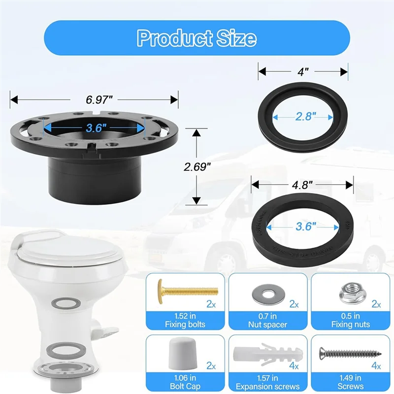 ABKY-สำหรับโดเมติก 300 310 320 RV ชุดอะไหล่ทดแทนห้องน้ำประกอบด้วยซีล, หน้าแปลนพื้นและซ็อกเก็ต 3 นิ้ว (385345892)