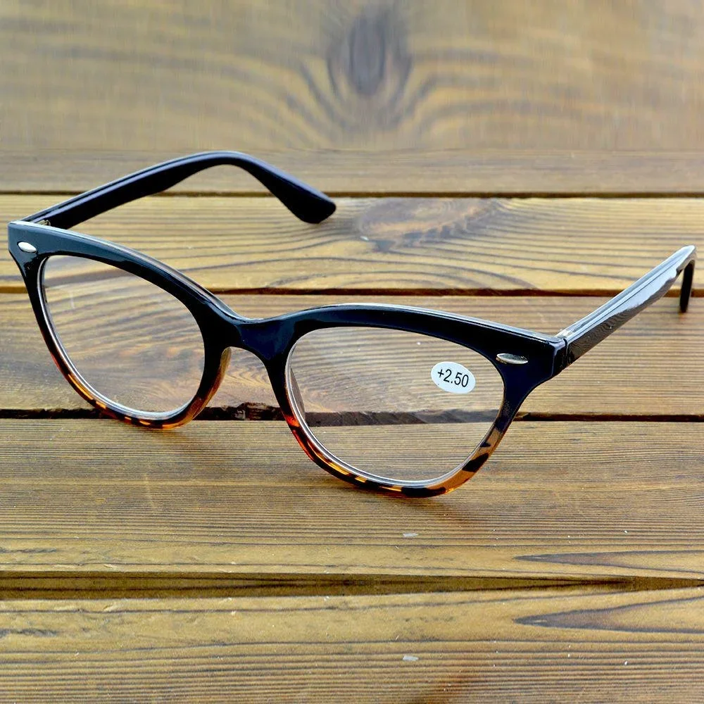Fashion Cat Eye Reading Glasses Women Vintage Tortoise Shell Two Tone Frame Retro Eyeglasses +0.75 +1 +1.5 +2.5 +3 +3.5 +4
