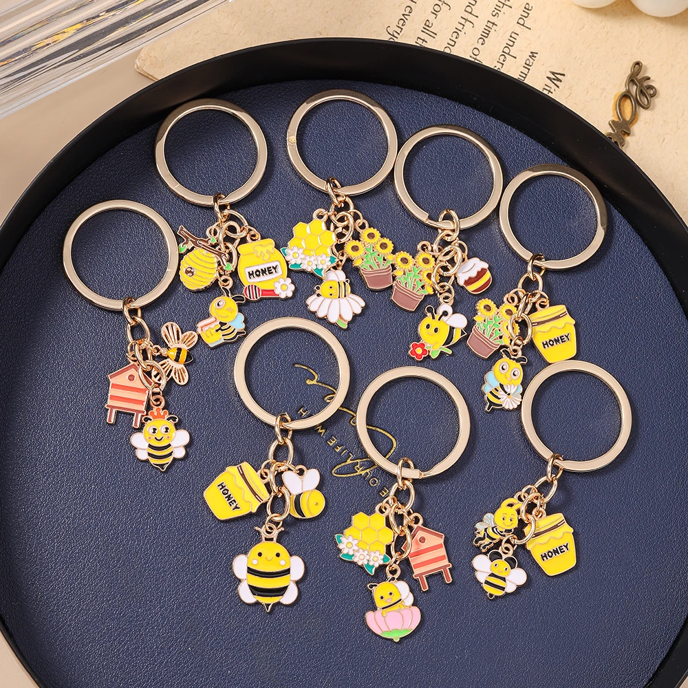 Aihua Cute Honey Bee Keychain Women Girls Flower Bee Key Ring Pendants for Handbag Decor DIY Handmade Key Chain Jewelry Gifts