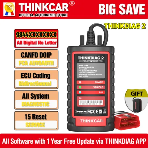 THINKCAR THINKDIAG 2 Bidirectional OBD2 Scanner All System Car Diagnostic Tool ECU Coding 15 Service FCA 1 Year Free Update