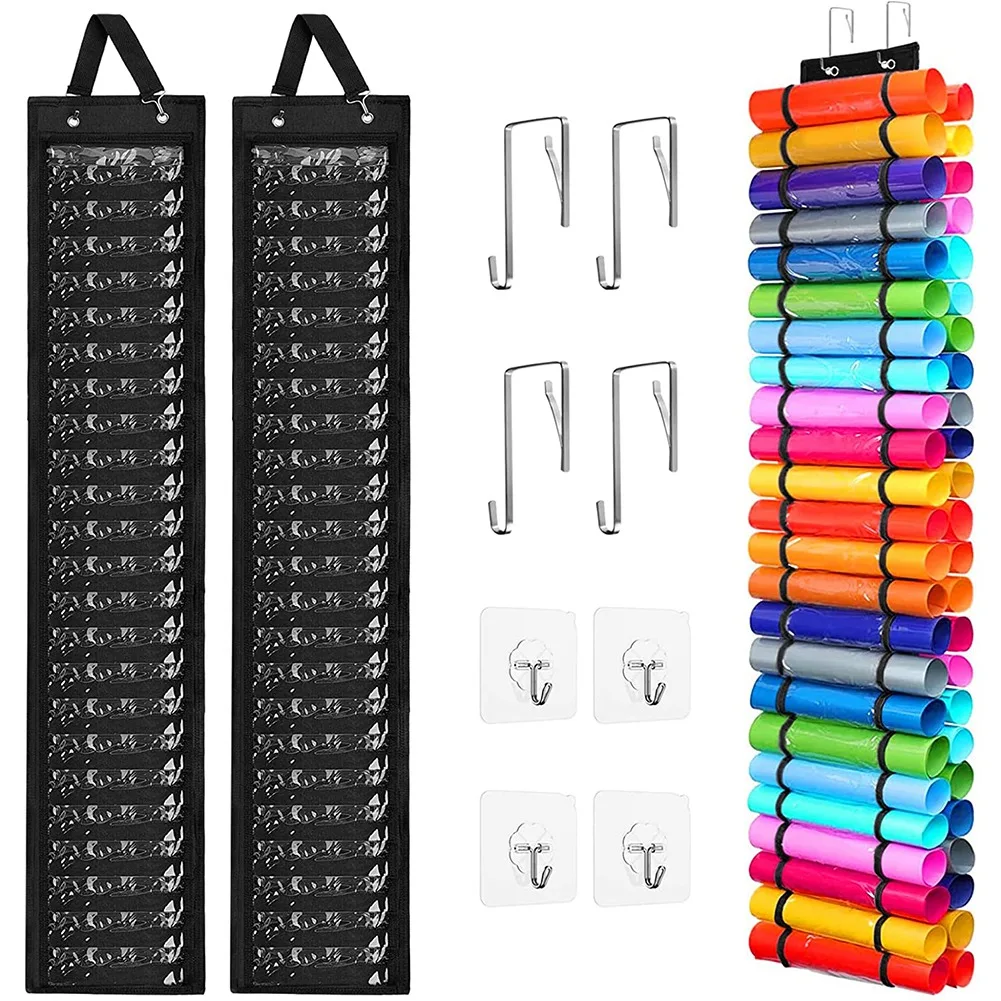 2 Packs Vinyl Storage Organizer with 48 Compartments, Vinyl Roll Holder Wall Mount for Home Craft Closet Wall Door