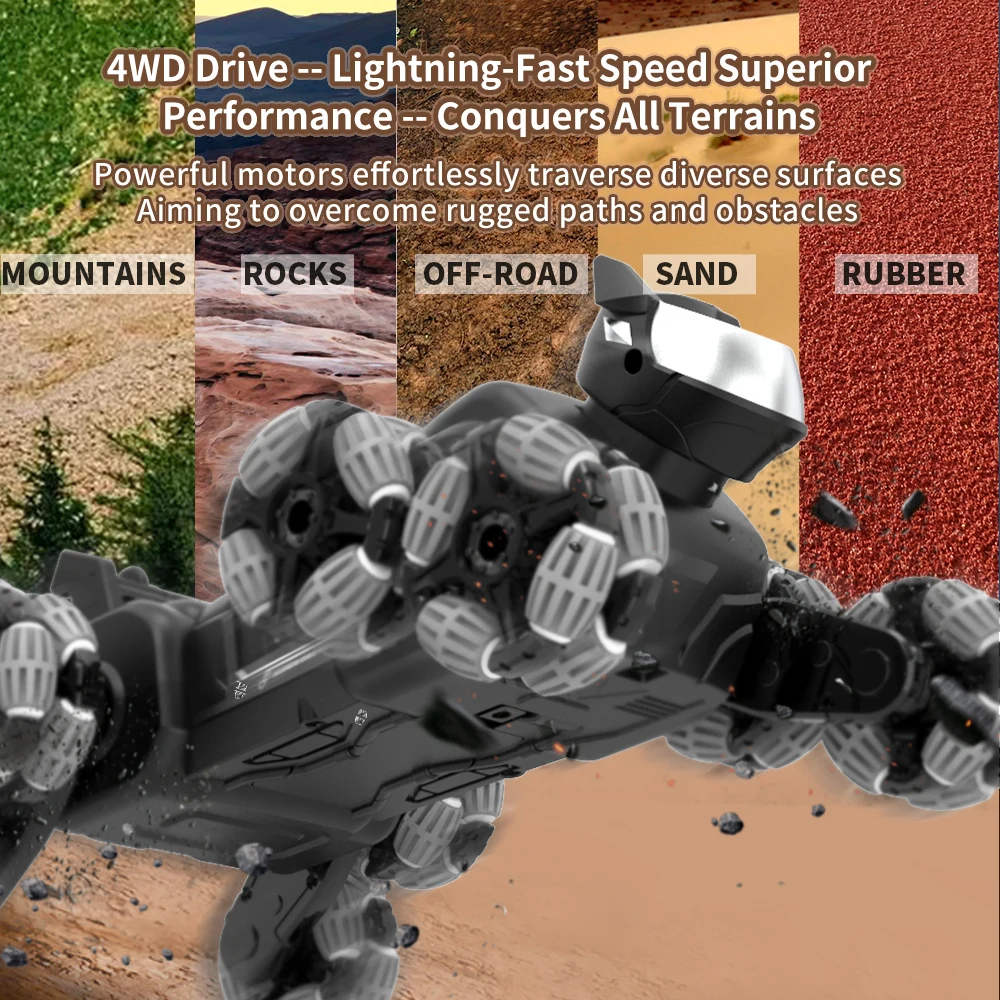JJRC 리모컨 기계식 개 장난감, 8 륜 구동, 음악 양면 운전, 4WD 드리프트, RC 스턴트 기계 로봇