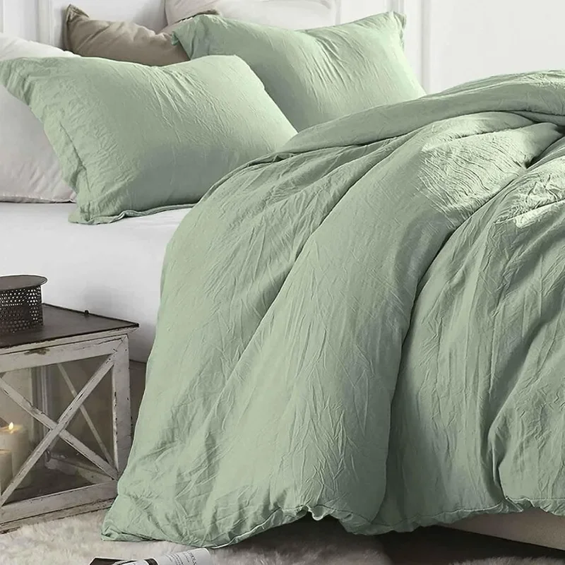 Sage Green Duvet Cover Queen Size 3 Pieces, Soft & Lightweight - 1 Neutral Duvet Cover with Zipper (90x90) and 2 Pillowcases