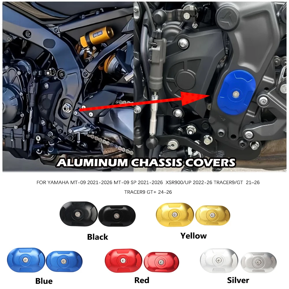 FOR YAMAHA MT09 MT09 SP Tracer9/GT Tracer9 GT+ XSR900 Motorcycle Frame Hole Cover Caps CNC Aluminum Black for 2021-2026 Models