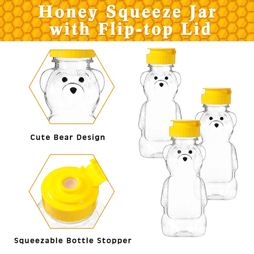 2PCS Plastic Bear Honey Bottle Jars,Empty Honey Squeeze Bottle with Flip-top Lid for Storing and Dispensing Condimente(8 Oz)