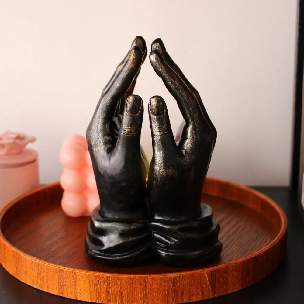 With LED Light Prayer Hand Figurine Resin Craft Handmade Hands Praying Sculpture Hand-blessing Hand Statue Lamp Bedroom