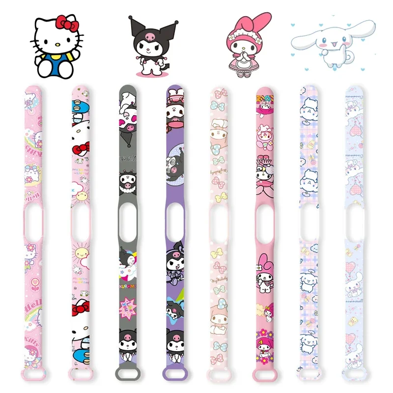 Sanrio Hello Kitty Strap for Xiaomi Mi Band 7 3 6 4 5 Cute Anime Cinnamoroll Silicone Watchband Bracelet Wrist Strap Kuromi Gift