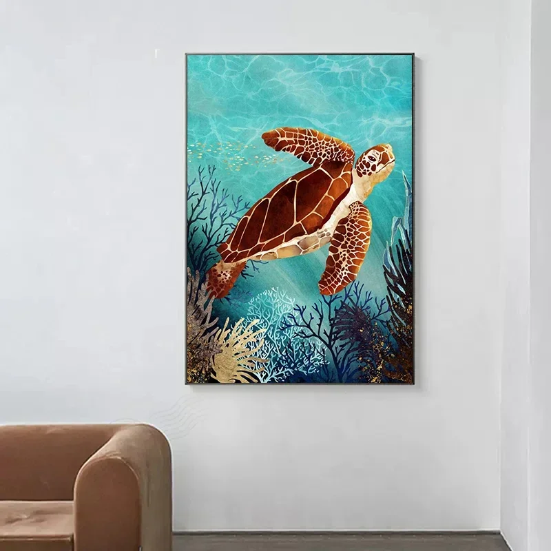 قماش اللوحة المحيط الحيوان الحياة البحرية جدار صورة مجردة معدنية الأخطبوط الحوت قنديل البحر الملصقات غرفة المعيشة ديكور المنزل