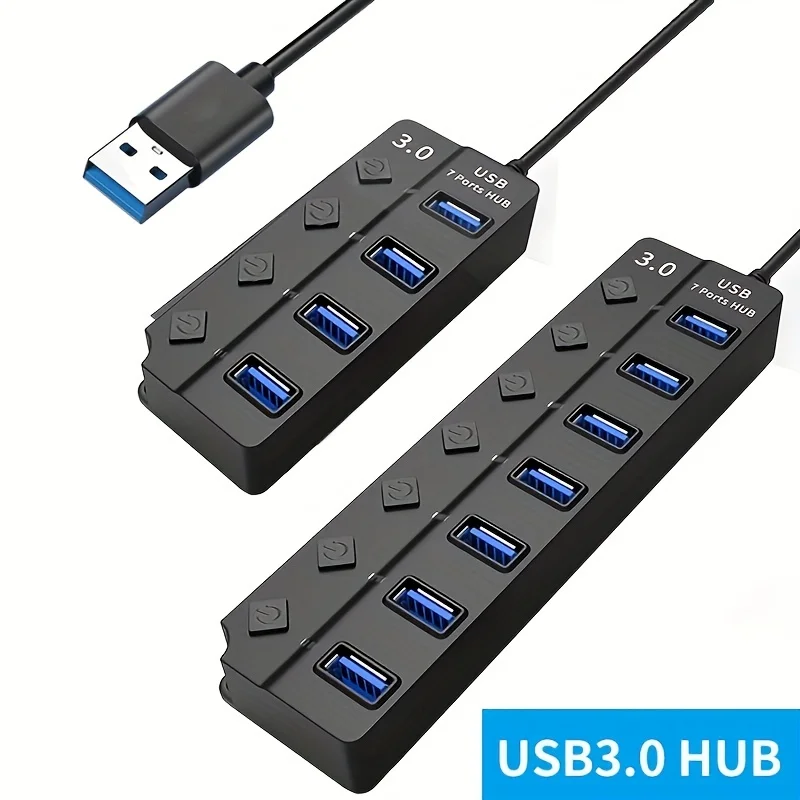 4/7-Port USB 3.0 Hub with LED Indicator Independent Switch Control for Laptop Flash Drive Hard Disk Printer Camera Keyboard