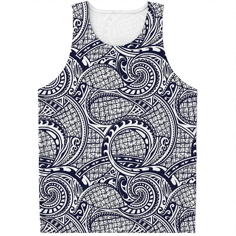 Trend Polynesian Tribal Pattern Mens Tank Top Summer Fashion Vintage Sleeveless T Shirt Cool Simple Streetwear Loose Tees Vest