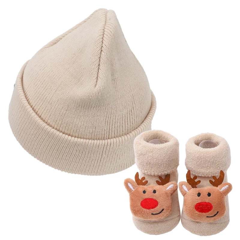 

2 шт. детская шапка, мягкие теплые вязаные шапочки, милый рождественский комплект детских носков с изображением лося для малышей, детские осенне-зимние шапки, рождественский подарок
