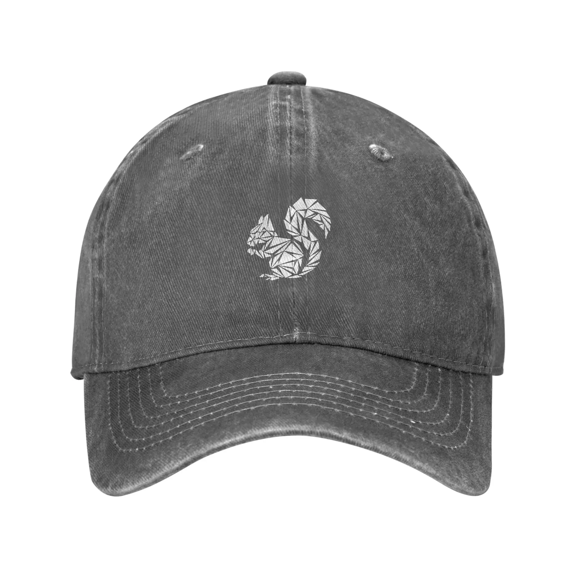 Fashion White Geometric Squirrel baseball cap  Versatile Denim Hat Cap Men