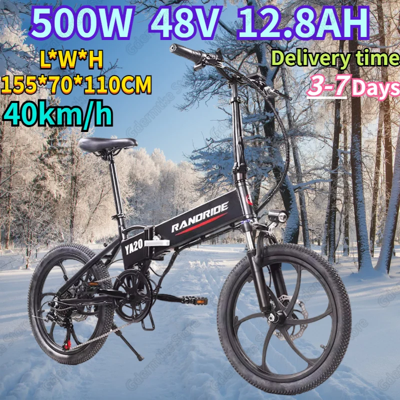 Folding E Bike 500W Motor 48V 12.8AH Hidden Removable Battery Urban Aluminum Alloy Electric Bicycle  20-inch Tire Electric Bike